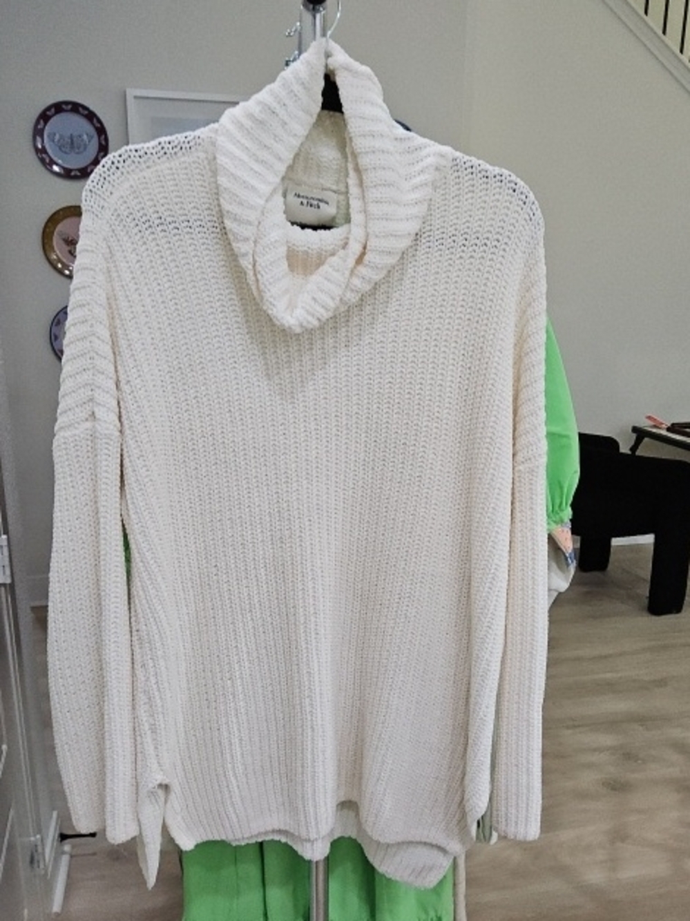 Abercrombie & Fitch Cream Ribbed Cowl Neck Sweater